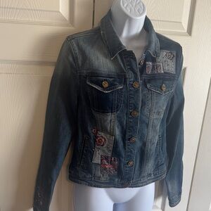 Vintage America Blue Jean Jacket with Embroidered Patches